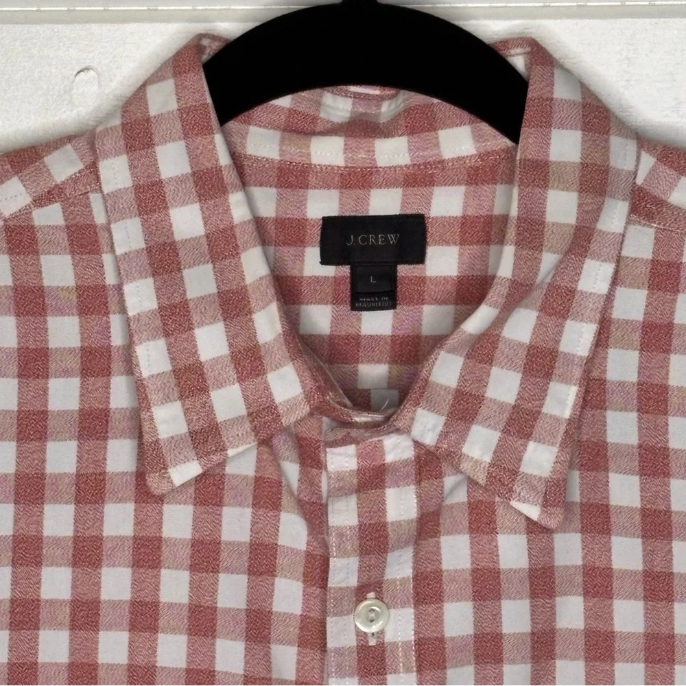 J. Crew Red & White Gingham Check Button Down Shirt Men’s L Long Sleeve Cotton